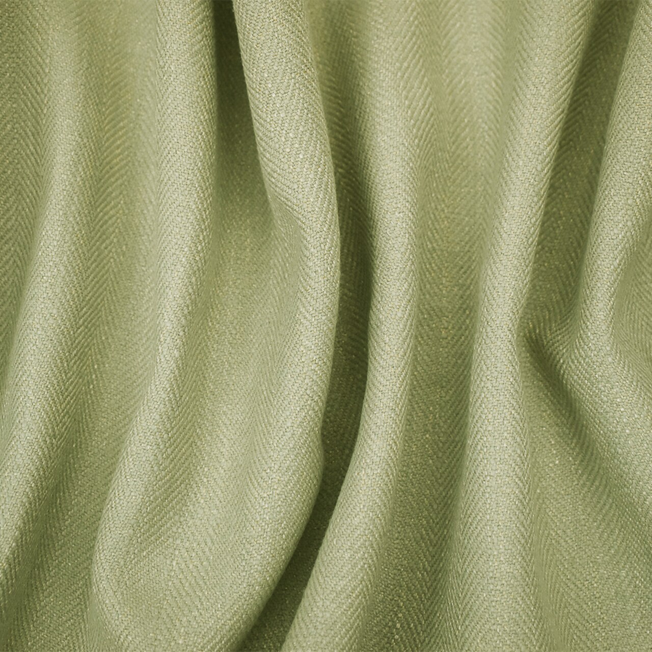 Green-Yellow-Ivory Cotton-Poly Broken Herringbone Woven Decorating Fabric By the Yard